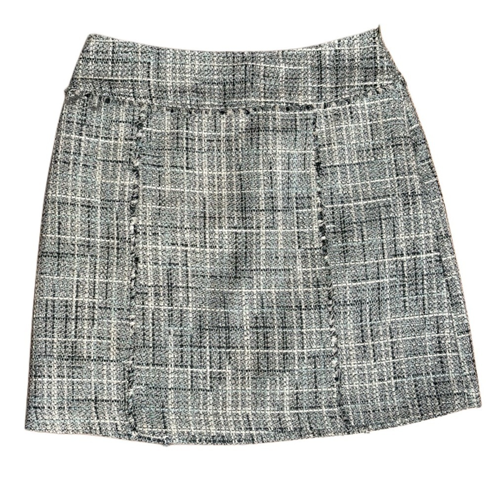 Halogen Tweed mini midi short a-line
blue cream gray skirt sz 4